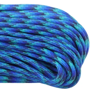 a closeup of 550 paracord - neptune on a white background