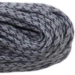 a closeup of 550 paracord - titanium on a white background
