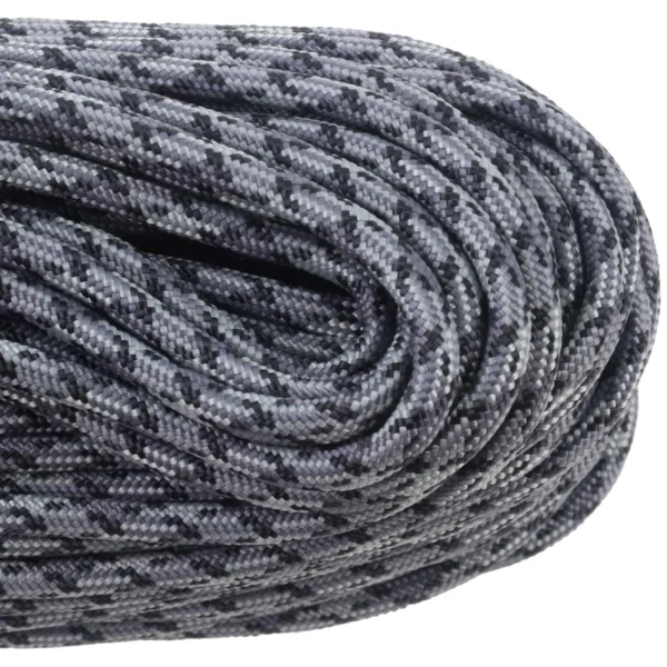 a closeup of 550 paracord - titanium on a white background