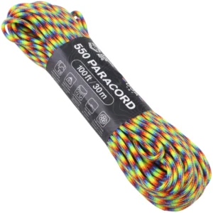 a hank of 550 paracord - trippin on a white background