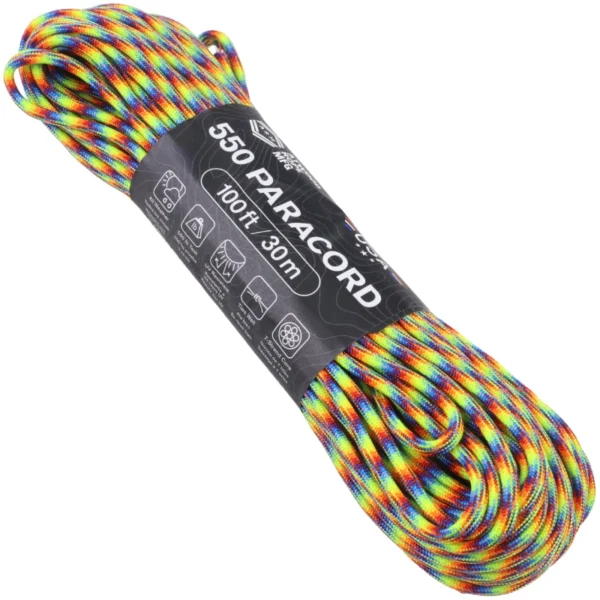 a hank of 550 paracord - trippin on a white background