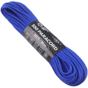 a hank of 550 paracord - ultramarine blue on a white background