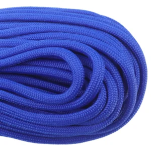 a closeup of 550 paracord - ultramarine blue on a white background