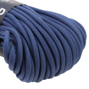 a closeup of 550 paracord - navy on a white background